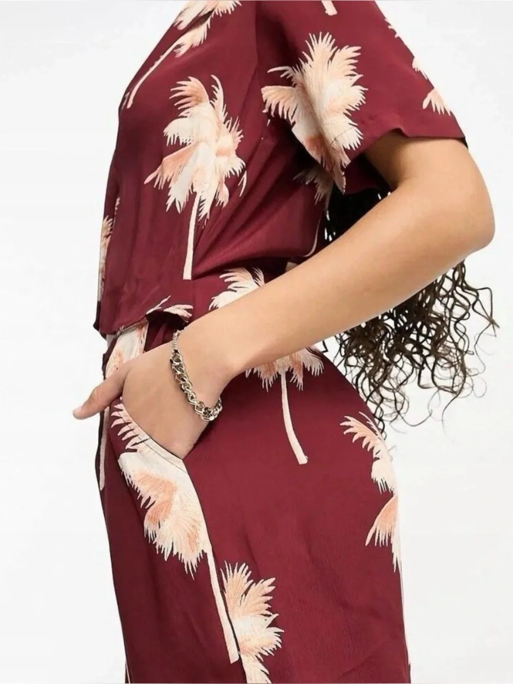 ASOS Burgundy Tropical Print High-Waist Shorts Romper Size 8 - Picture 2 of 5